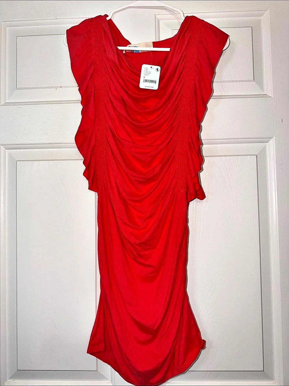 FP Beach C8142 Ruched Midi Dress in Red Size Medium NWT